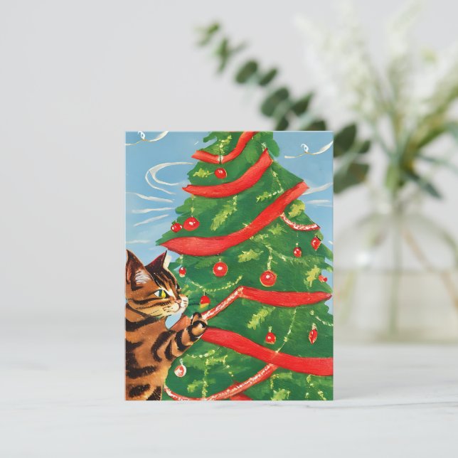 Vintag Cat Kitten Weihnachtskarte Feiertagskarte (Stehend Vorderseite)