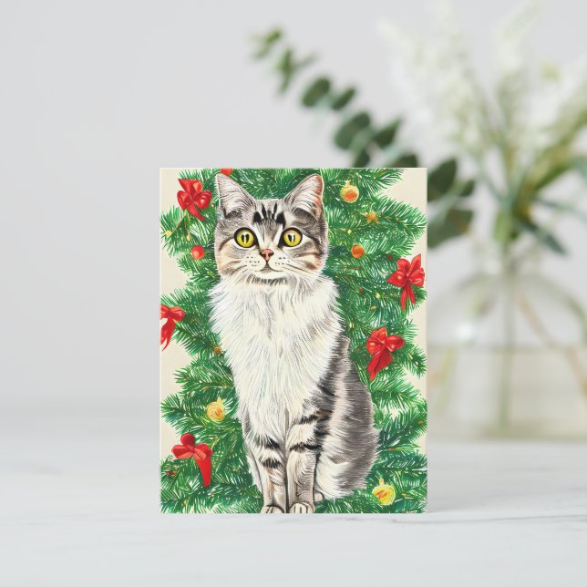 Vintag Cat Kitten Weihnachtskarte Feiertagskarte (Stehend Vorderseite)