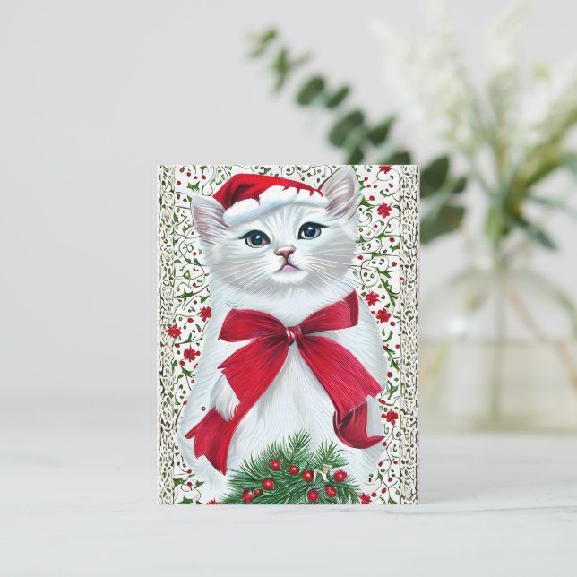 Vintag Cat Kitten Weihnachtskarte Feiertagskarte (Stehend Vorderseite)