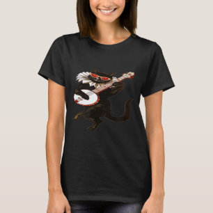 Vintag Cat Kitty Wear Brillen Play Banjo T-Shirt