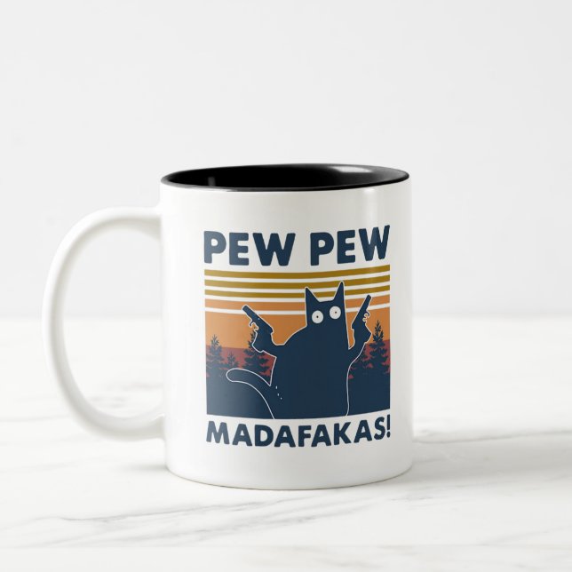 Vintag Cat Pew Pew Madafakas Zweifarbige Tasse (Links)