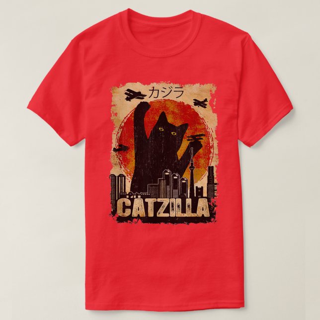Vintag Catzilla Funny Kitten und Cat T-Shirt (Design vorne)