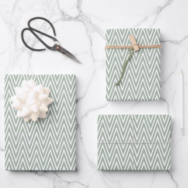 Vintag Celadon Green Zigzag Geschenkpapier Set (Vorderseite)