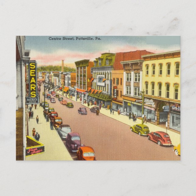 Vintag Centre Street, Pottsville, Pa Postkarte (Vorderseite)