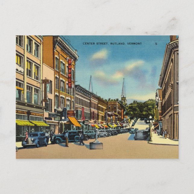 Vintag, Centre Street, Rutland, Vermont Postkarte (Vorderseite)
