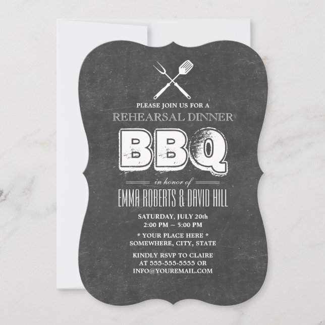 Vintag Chalkboard GRILLEN Probe Abendessen Einladung (Vorderseite)