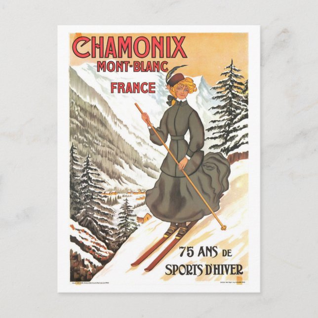 Vintag Chamonix Mont Blanc Reiseplakat Postkarte (Vorderseite)