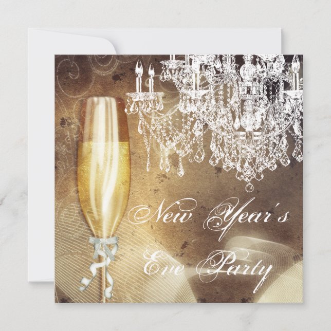 Vintag Chandelier Champagne Silvester Party Einladung (Vorderseite)