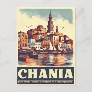 Vintag Chania City Souvenirs Betonreise Postkarte