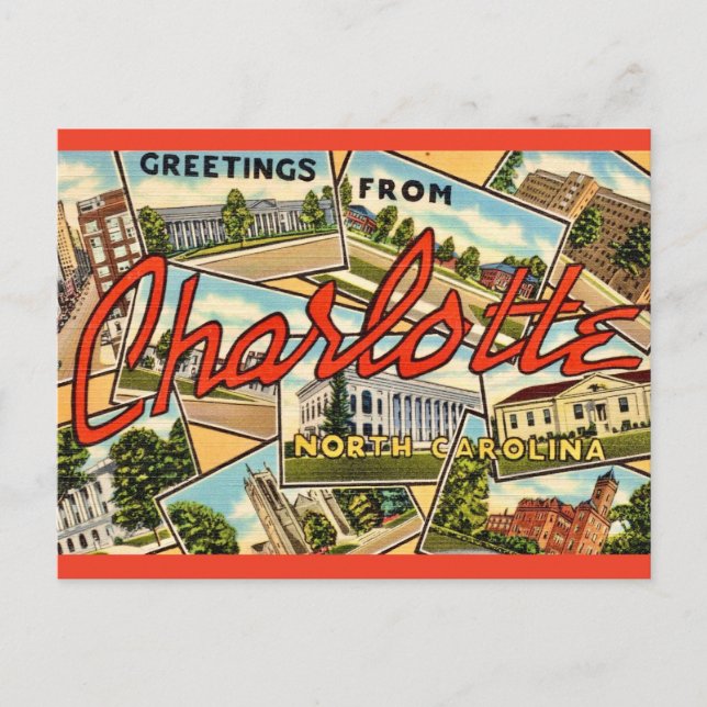 Vintag Charlotte NC Postkarte (Vorderseite)