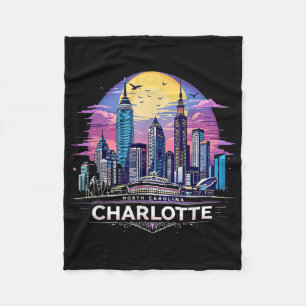 Vintag Charlotte North Carolina Sunset Skyline Ci Fleecedecke