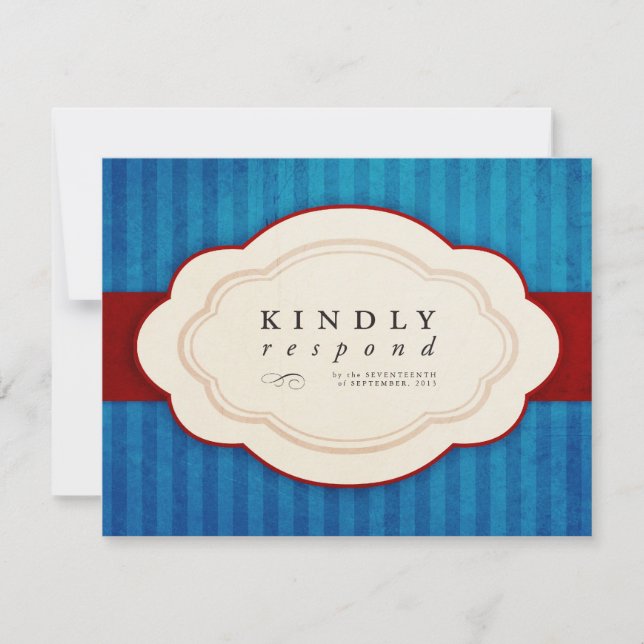 Vintag Charm Blue & Red Response Cards RSVP Karte (Vorderseite)