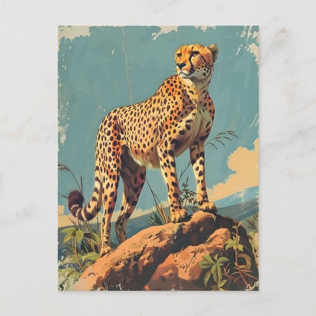 Vintag Cheetah Postkarte (Vorderseite)