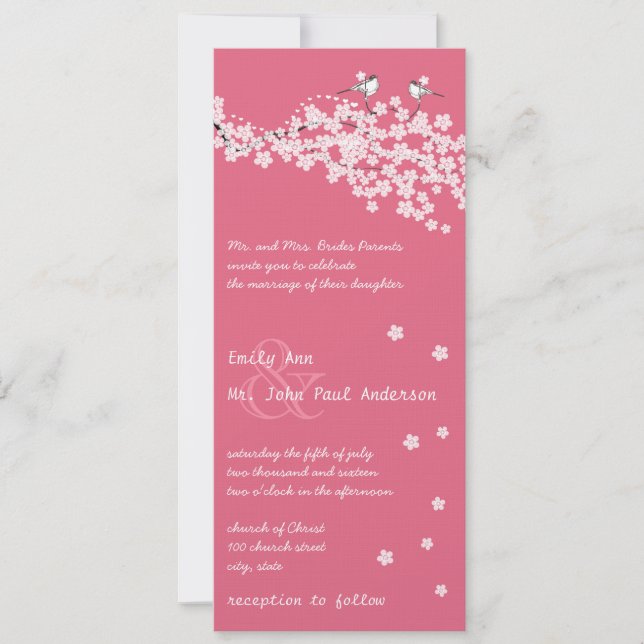Vintag Cherry Blossom Chickadee Damask Hochzeit Einladung (Vorderseite)