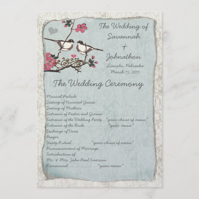 Vintag Cherry Blossom Chickadee Damask Programme (Vorderseite)
