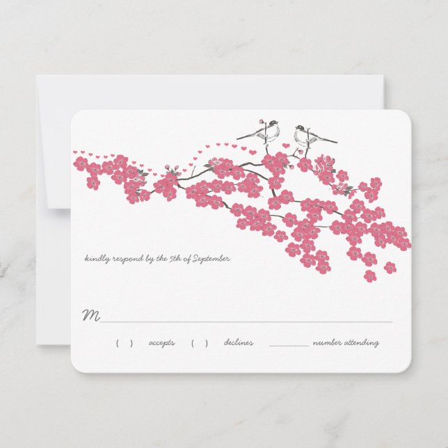 Vintag Cherry Blossom Chickadee Wedding RSVP (Vorderseite)