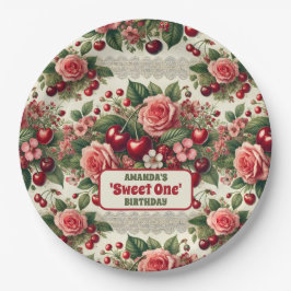 Vintag Cherry 'Sweet One' 1. Geburtstag Party Pappteller