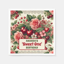 Vintag Cherry 'Sweet One' 1. Geburtstag Party Serviette