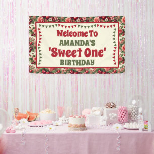 Vintag Cherry 'Sweet One' 1. Geburtstag Willkommen Banner