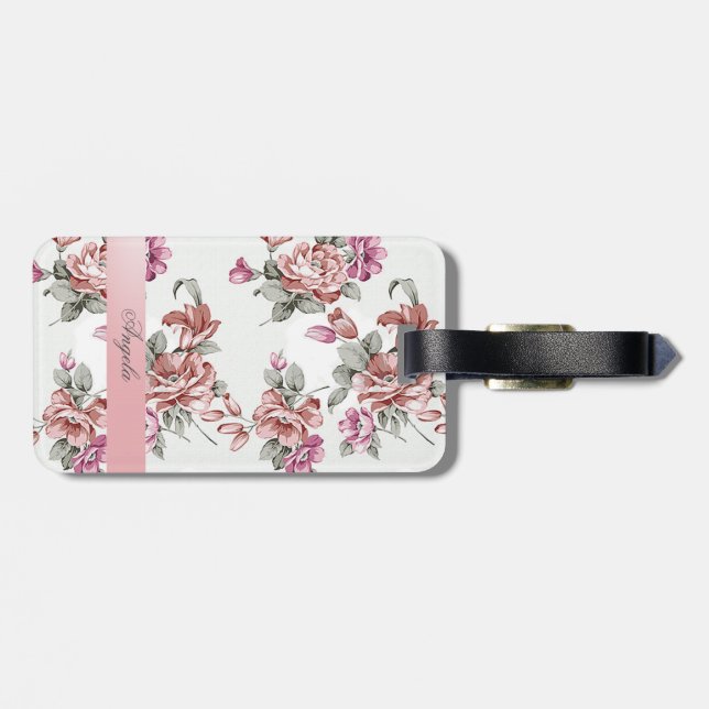 Vintag Chic Girly Blume Personalisiert Gepäckanhänger (Rückseite horizontal)