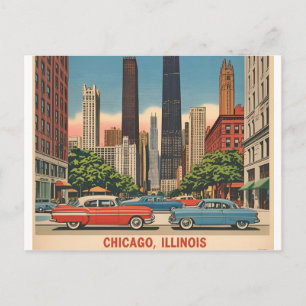 Vintag Chicago Illinois City Skyline Retro Travel Postkarte