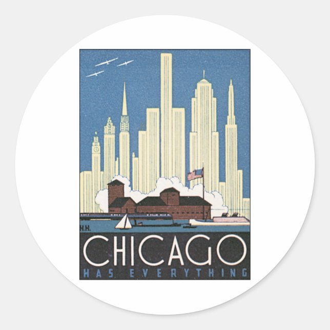 Vintag Chicago Illinois Runder Aufkleber (Vorderseite)