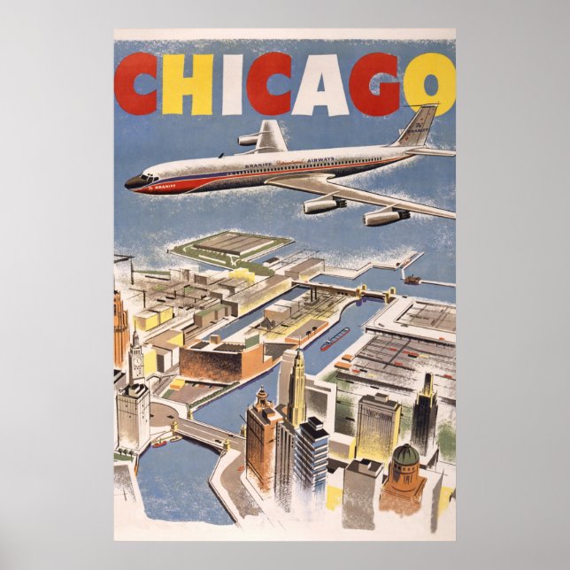 Vintag Chicago USA Air Travel Advertisement Poster (Vorne)
