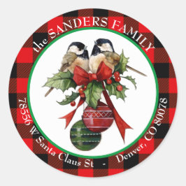 Vintag Chickadee Holly Weihnachtsfeier Rücksendead Runder Aufkleber