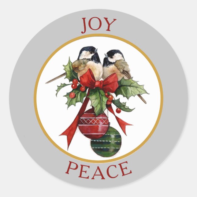 Vintag Chickadee Joy Peace Christmas Runder Aufkleber (Vorderseite)