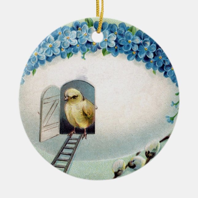 Vintag Chicks Ostergruss Keramik Ornament (Vorne)
