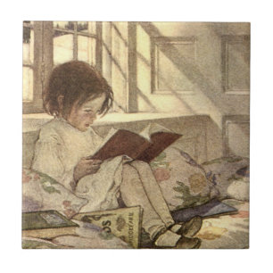 Vintag Child Reading a Book, Jessie Willcox Smith Fliese