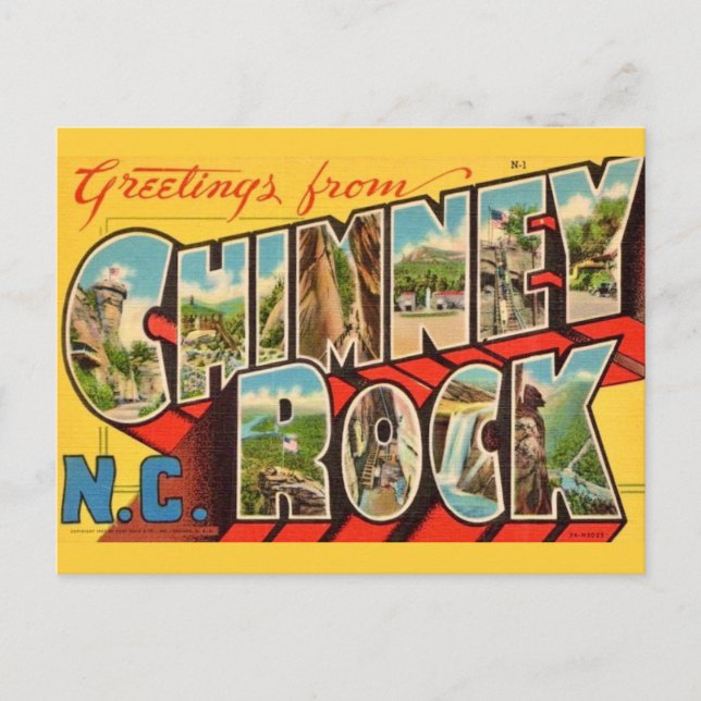 Vintag Chimney Rock NC Postkarte (Vorderseite)