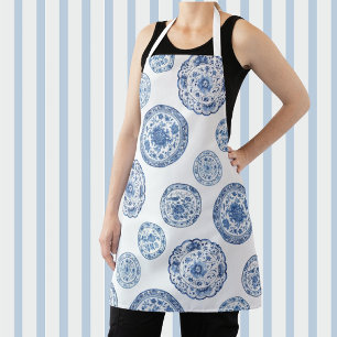 Vintag Chinoiserie Blau Weiße Antike Teller Schürze
