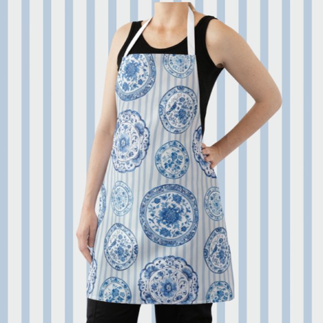 Vintag Chinoiserie Blau Weiße Antike Teller Schürze (Vintage Chinoiserie style)