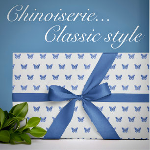Vintag Chinoiserie Blaue Schmetterlinge Geschenkpapier