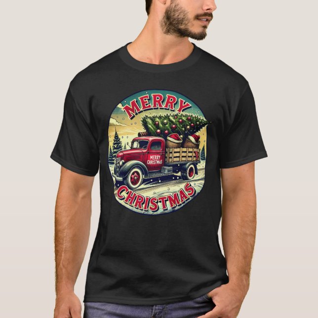 Vintag Christmasruck Weihnachtsgeschenke Kunstwerk T-Shirt (Vorderseite)