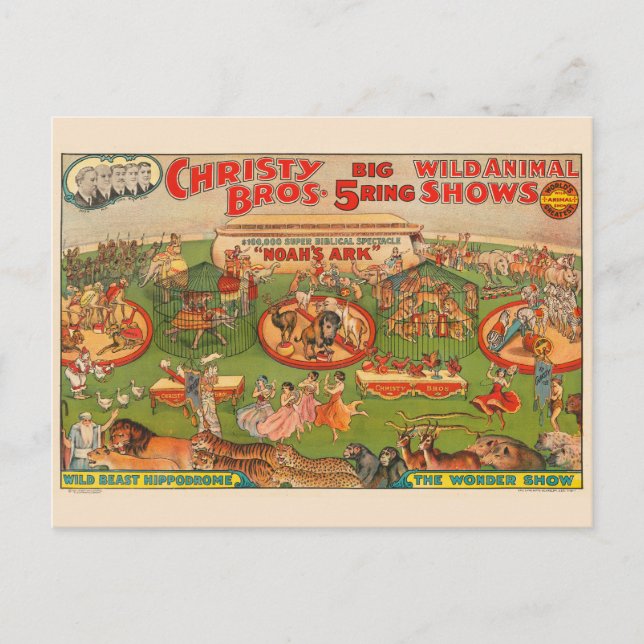 Vintag Christy Brothers Wild Animal Circus Poster Postkarte (Vorderseite)