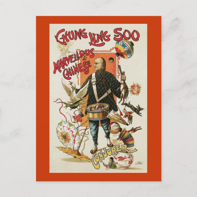 Vintag Chung Ling Soo Magician Poster Postkarte (Vorderseite)