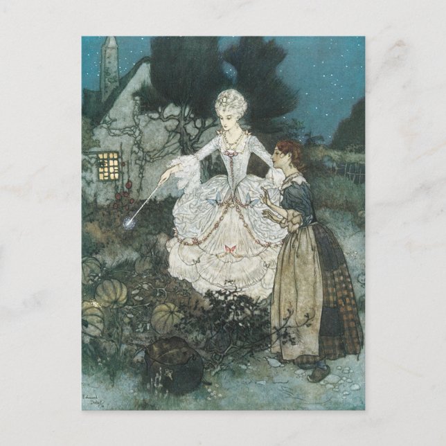 Vintag Cinderella Fairy Godmutter von Edmund Dulac Postkarte (Vorderseite)