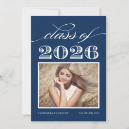 Vintag Class of 2025 Navy Blue Foto Abschluss Einladung