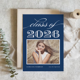 Vintag Class of 2025 Navy Blue Foto Abschluss Einladung