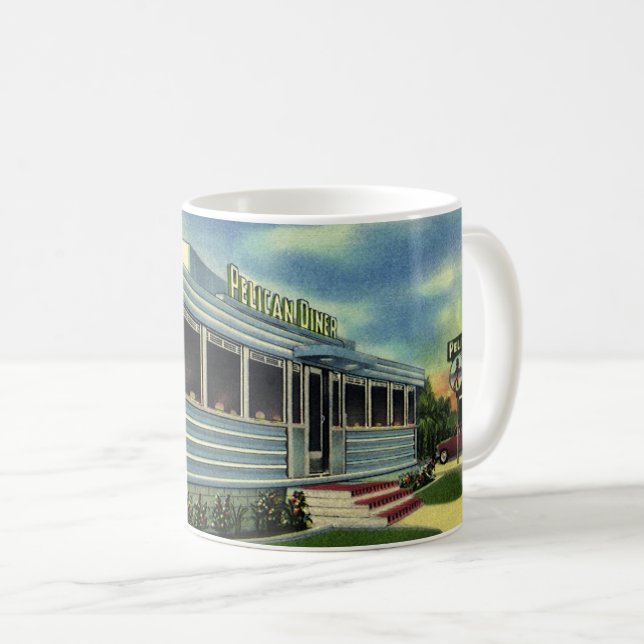 Vintag Classic 50er Retro Restaurant Pelican Diner Kaffeetasse (VorderseiteRechts)