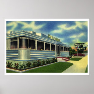 Vintag Classic 50er Retro Restaurant Pelican Diner Poster