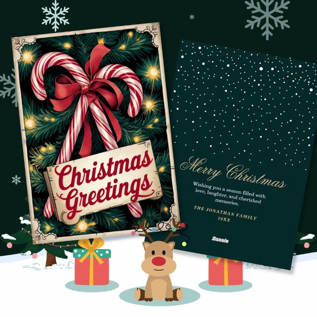 Vintag Classic Candy Cane Weihnachtsgrüße Feiertagskarte (Von Creator hochgeladen)