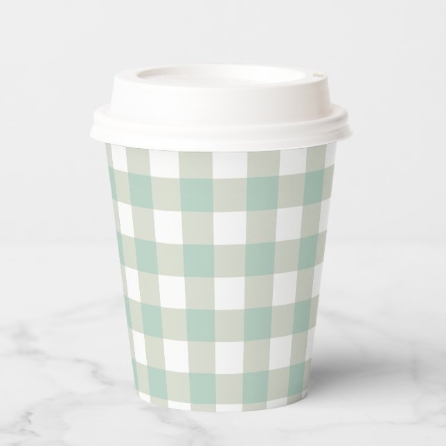 Vintag Classic Gingham Karo Grayish Blue Pappbecher (Vorderseite)