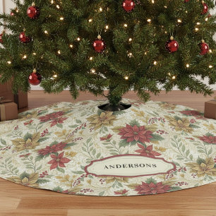 Vintag Classic Red & Gold Poinsettia Floral Polyester Weihnachtsbaumdecke