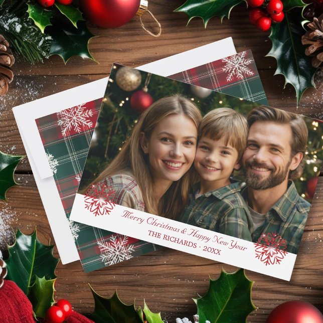 Vintag Classic Red & Green Weihnachten kariert (Vintage Classic Red & Green Christmas plaid Holiday Card)