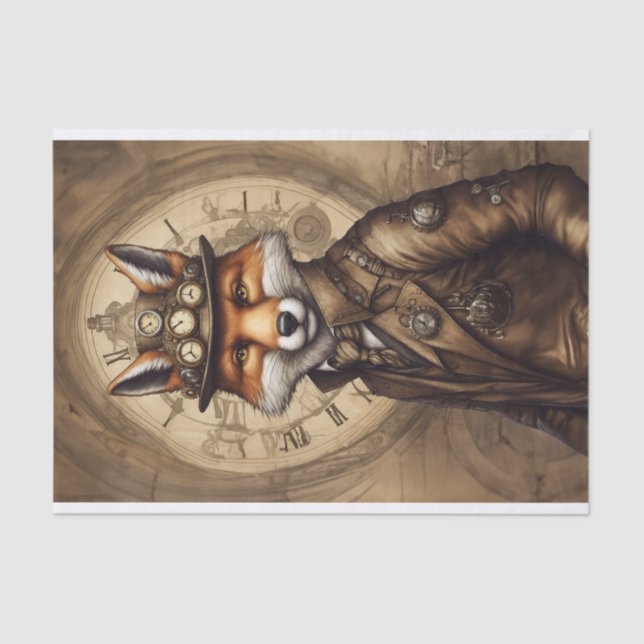 Vintag Classy Steampunk Fox Seidenpapier (Vorderseite)
