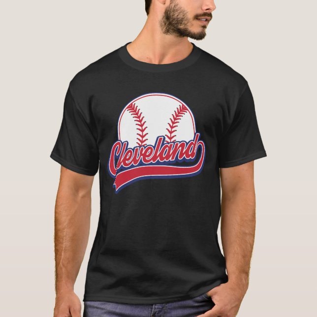 Vintag Cleveland Cityscape Baseball T-Shirt (Vorderseite)