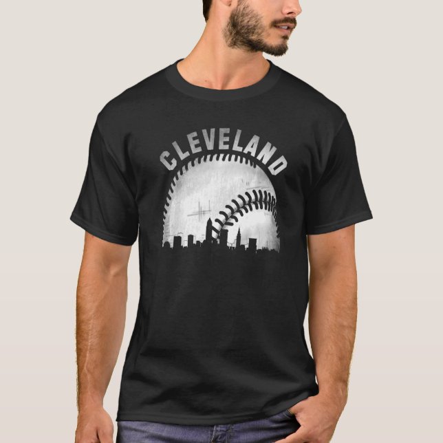 Vintag Cleveland Skyline City Baseball T-Shirt (Vorderseite)